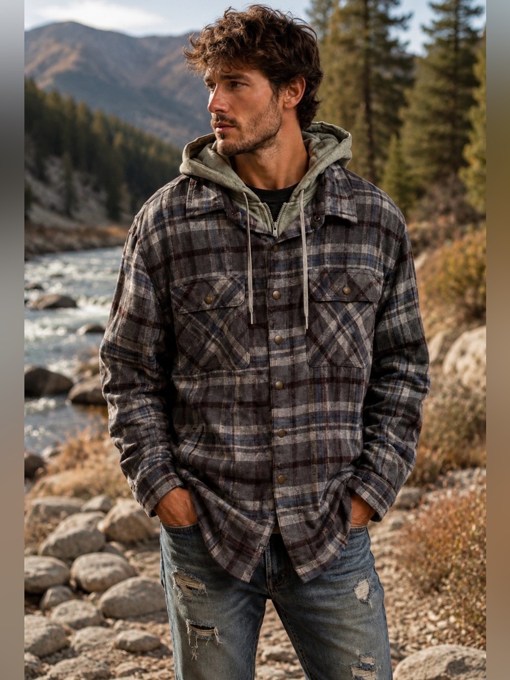 NWT Authentic Grizzly Griptape Men B&T Quilted Flannel Hood Jacket